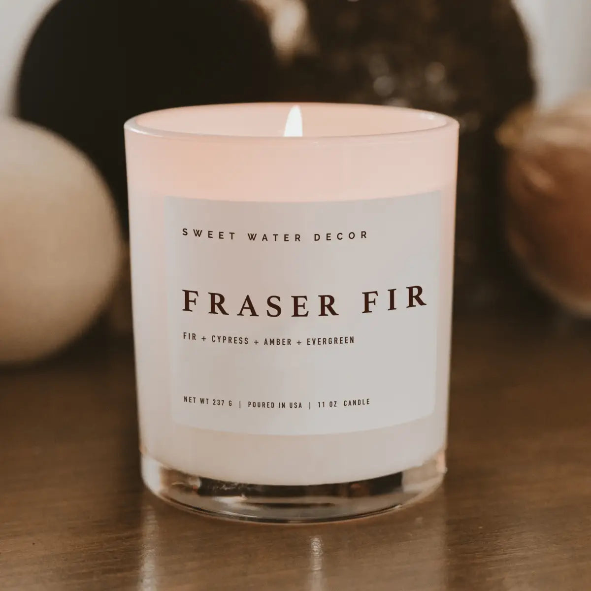 Fraser Fir Soy Candle - White Jar - 11 oz - Sweet Water Decor