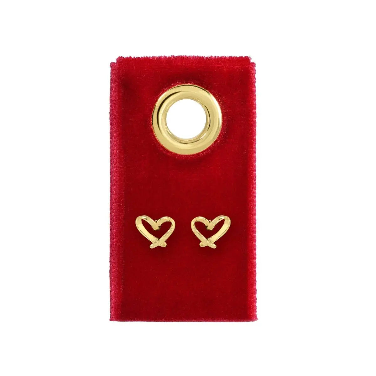Gold Heart Stud Earrings on Red Velvet Gift Tag - Splendid Iris