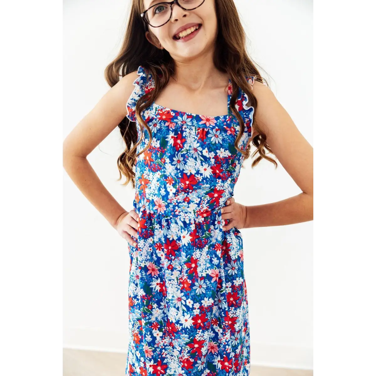 Ruffle Cross Back Dress - Freedom Flowers - Patriotic July 4th - 2T - Mila & Rose ®