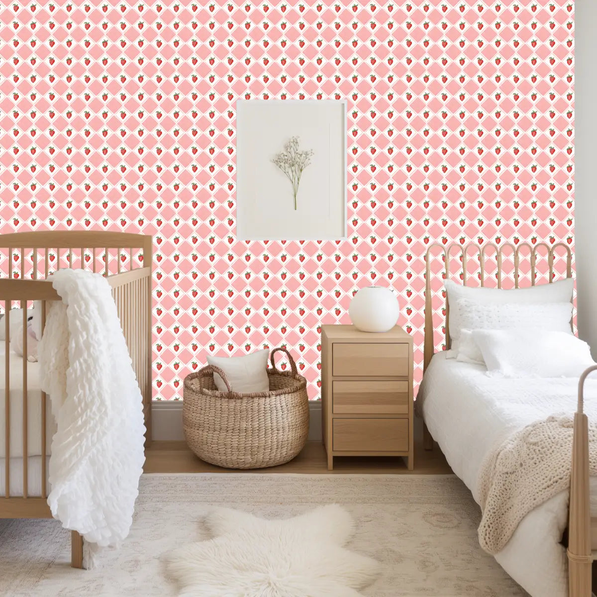 Fresa Wallpaper - Strawberry Checkerboard - by Aubrey Fairchild - Loomwell Home Goods
