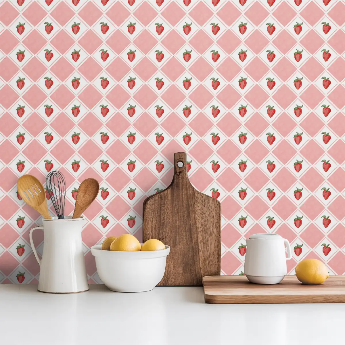 Fresa Wallpaper - Strawberry Checkerboard - by Aubrey Fairchild - Loomwell Home Goods