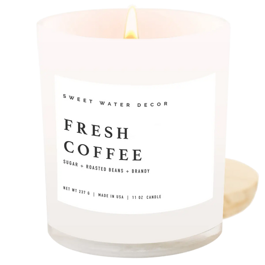 Fresh Coffee Soy Candle - White Jar - 11 oz - Sweet Water Decor
