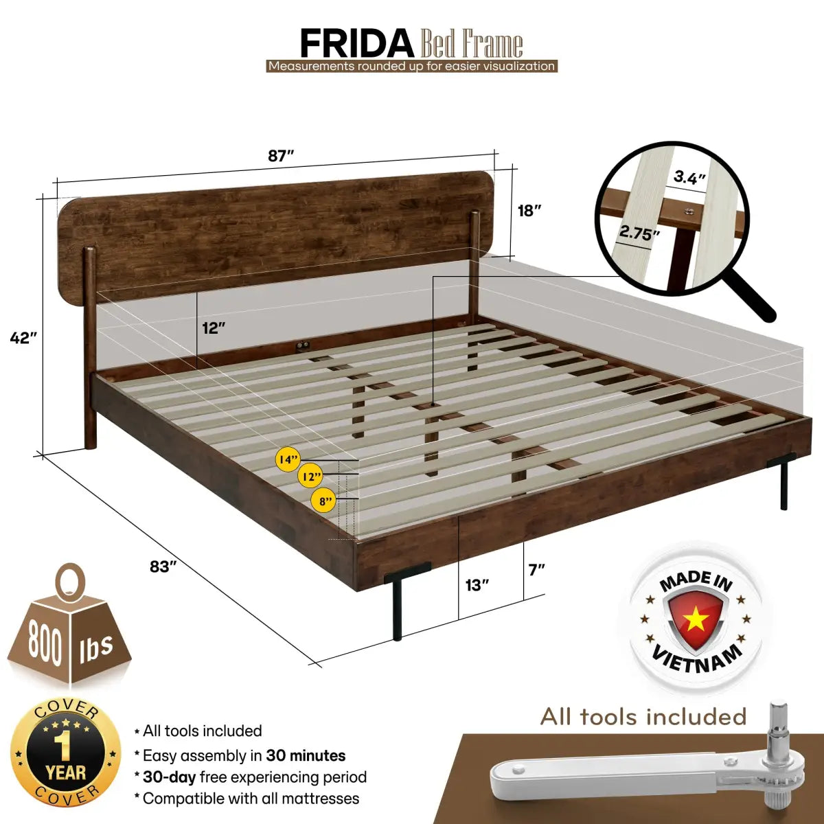 Frida Solid Wood Bed Frame - Megsu