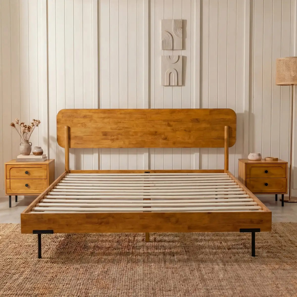 Frida Solid Wood Bed Frame - Caramel / King - Megsu