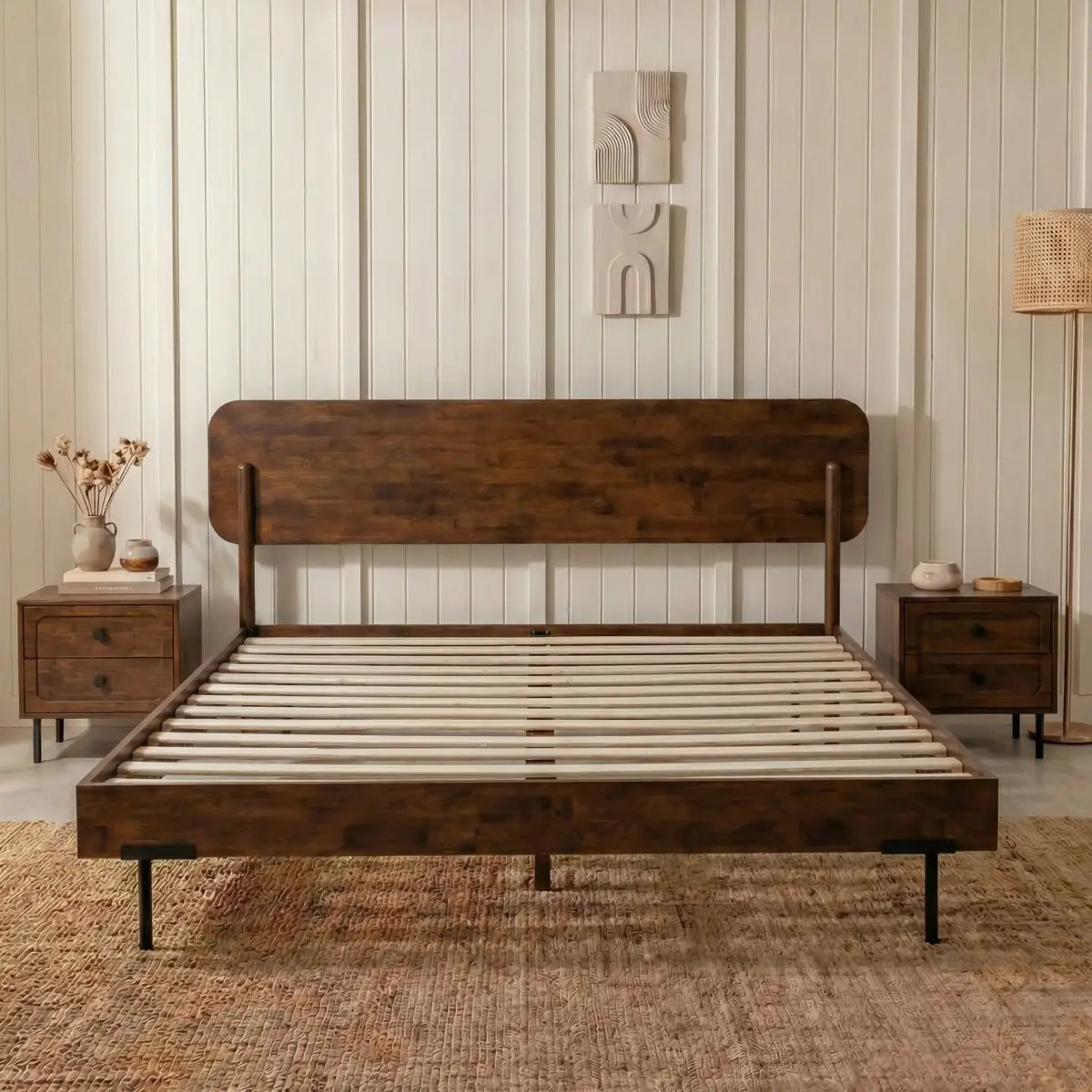 Frida Solid Wood Bed Frame - Walnut / King - Megsu