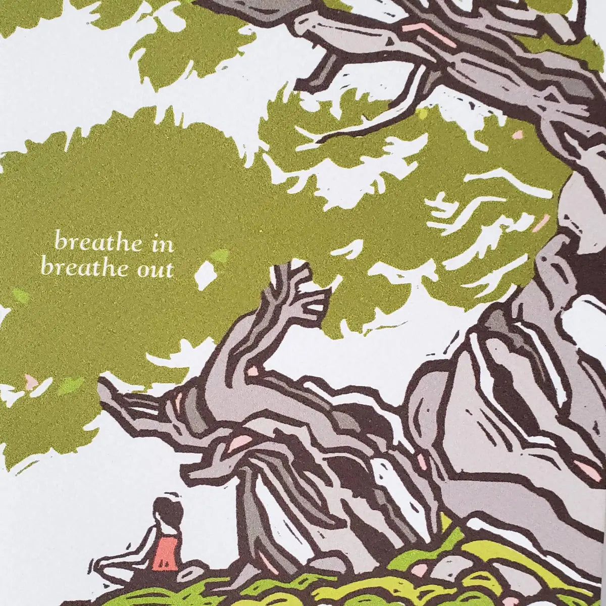 Friendship Greeting Card - Breathe In Breathe Out Japanese Bonsai Meditation - Little Green