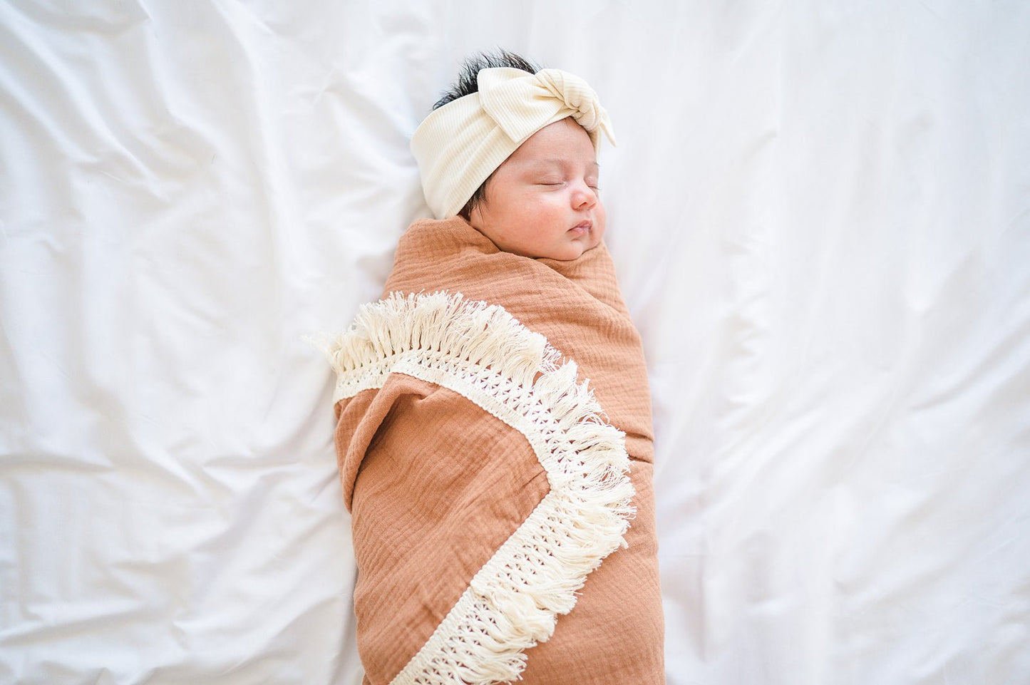 Fringe Swaddle Blanket - Caramel - Harp Angel Boutique