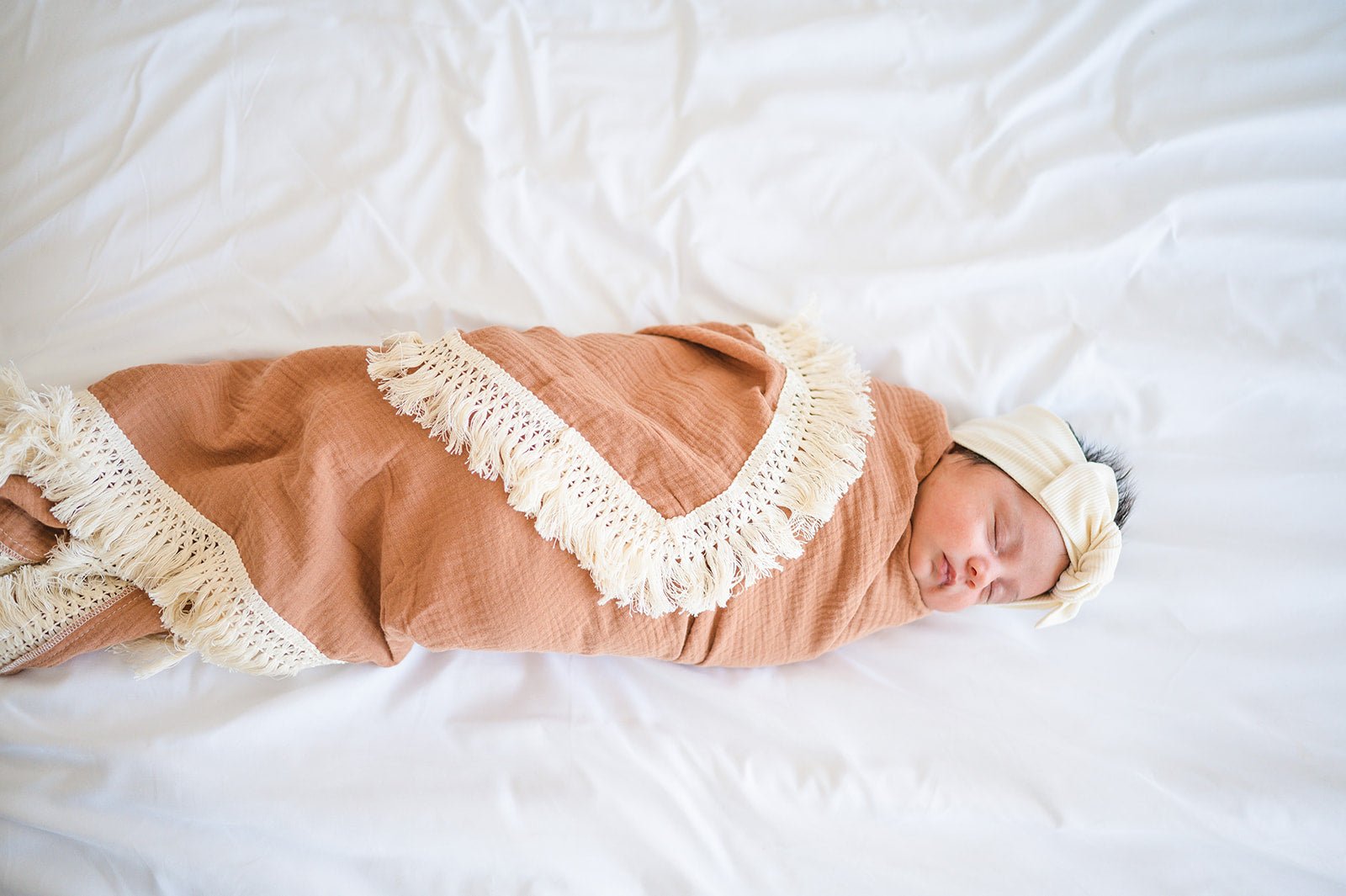 Fringe Swaddle Blanket - Caramel - Harp Angel Boutique