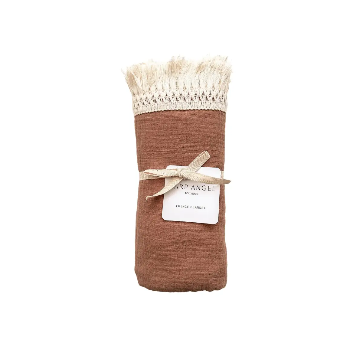 Fringe Swaddle Blanket - Caramel - Harp Angel Boutique