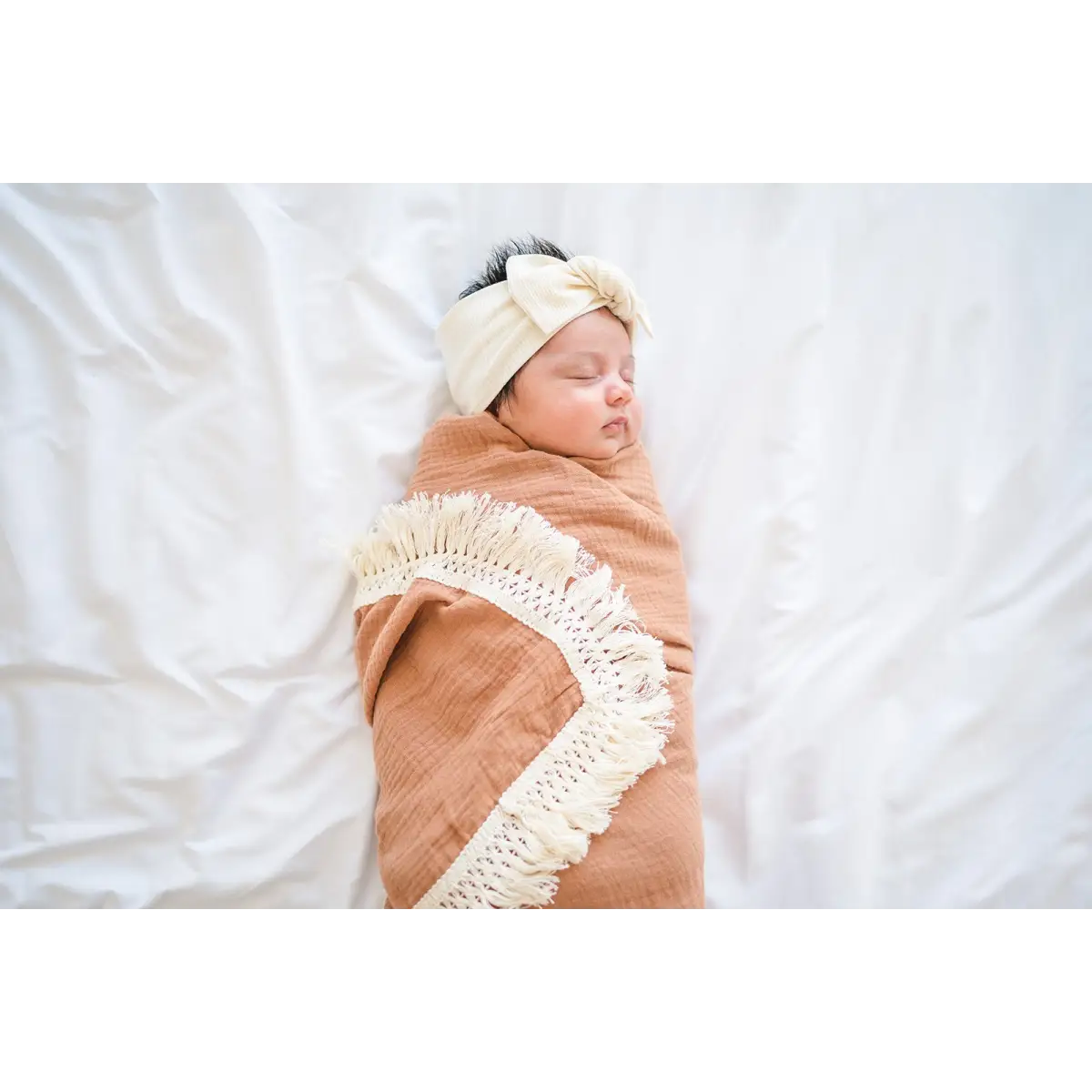 Fringe Swaddle Blanket - Caramel - Harp Angel Boutique