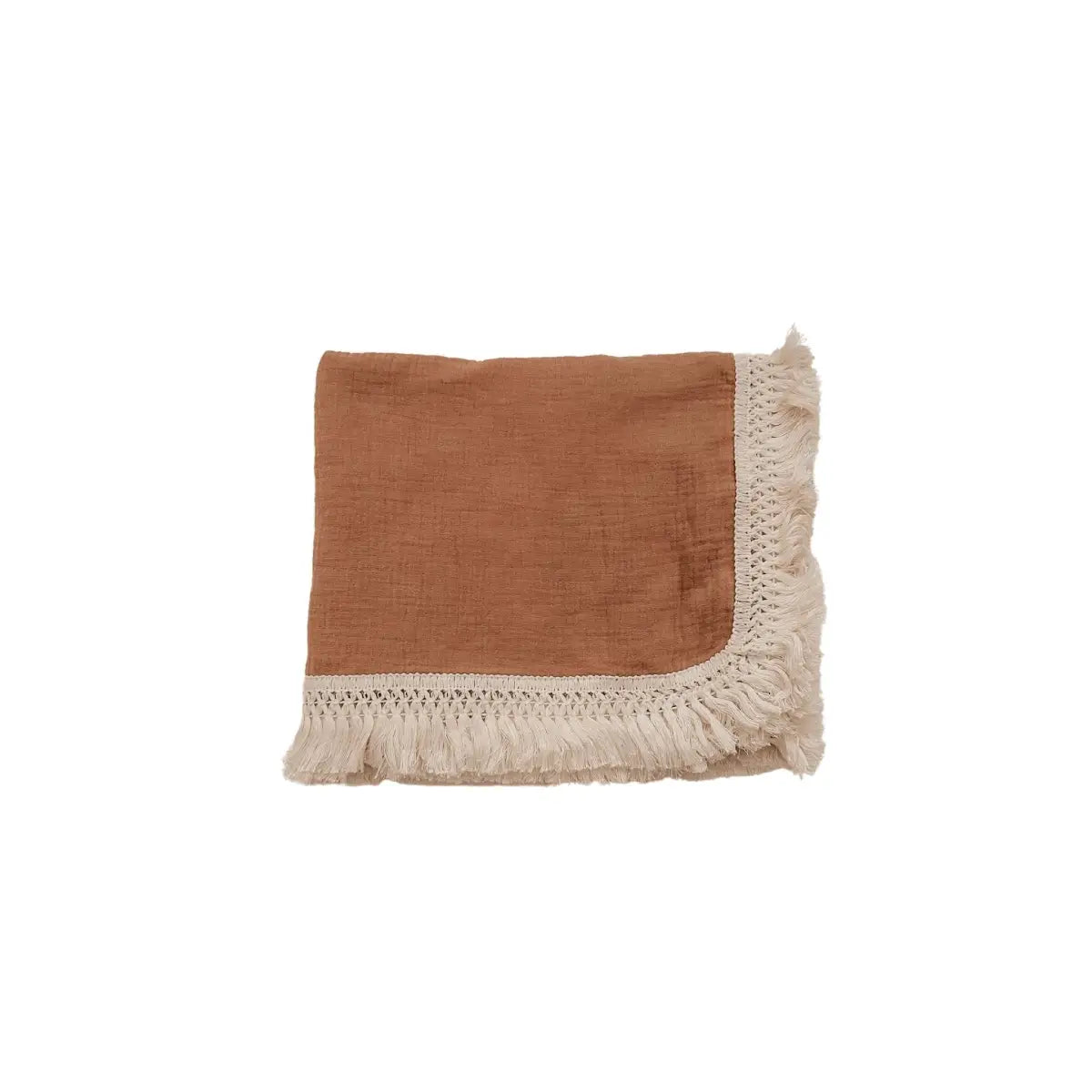 Fringe Swaddle Blanket - Caramel - Harp Angel Boutique