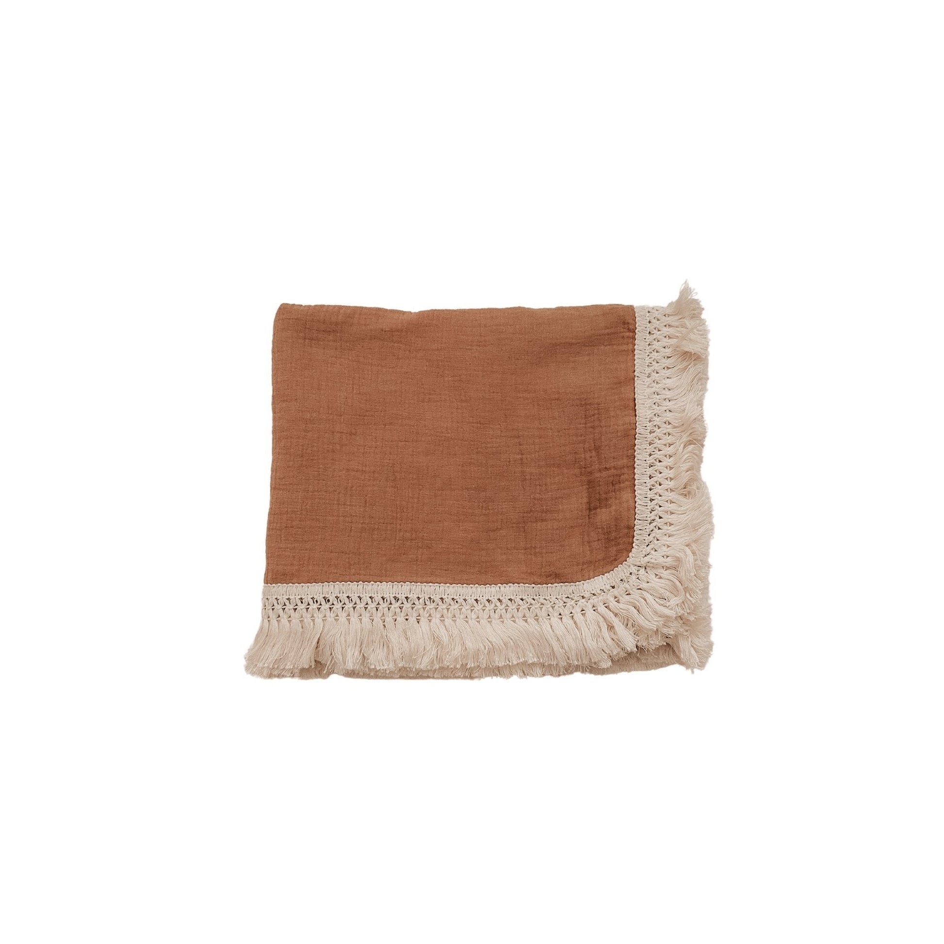 Fringe Swaddle Blanket - Caramel - Harp Angel Boutique