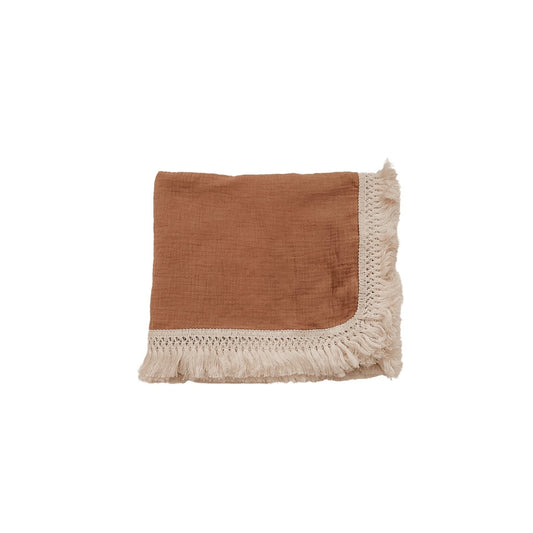 Fringe Swaddle Blanket - Caramel - Harp Angel Boutique