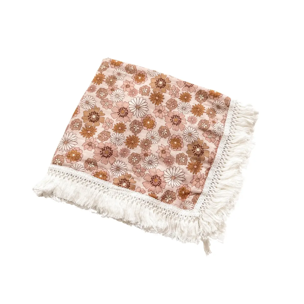 Fringe Swaddle Blanket - Retro Floral - Harp Angel Boutique