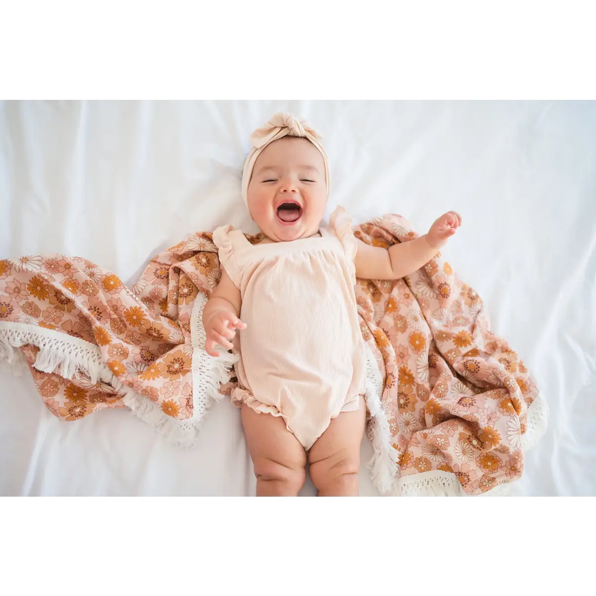Fringe Swaddle Blanket - Retro Floral - Harp Angel Boutique