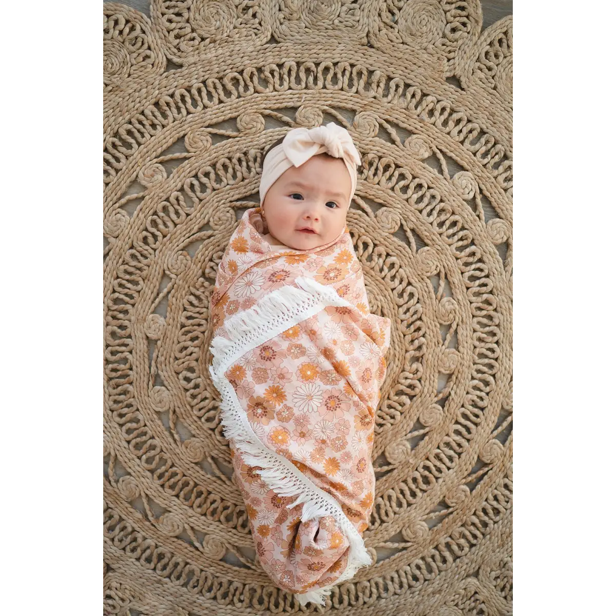 Fringe Swaddle Blanket - Retro Floral - Harp Angel Boutique