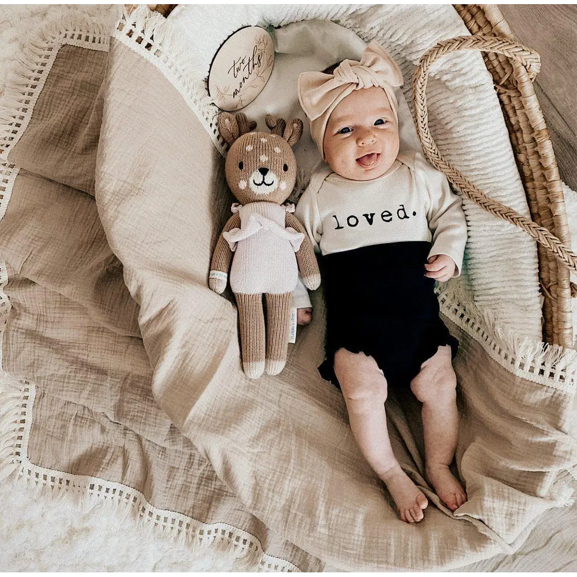 Fringe Swaddle Blanket - Tan - Harp Angel Boutique