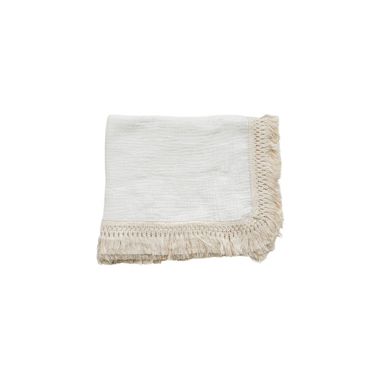 Fringe Swaddle Blanket - White - Harp Angel Boutique