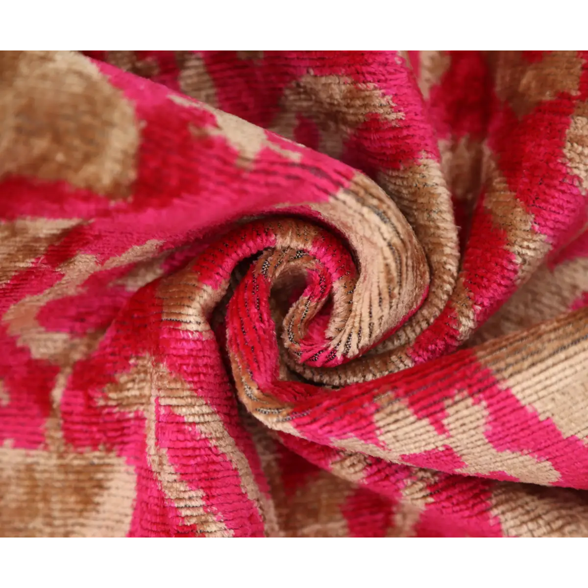 Fuchsia Beige Silk Velvet Lumbar Pillow – 16x24 Handmade Ikat Luxury Cushion - Canvello