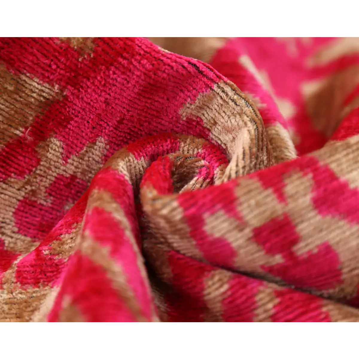 Fuchsia Beige Silk Velvet Lumbar Pillow – 16x24 Handmade Ikat Luxury Cushion - Canvello