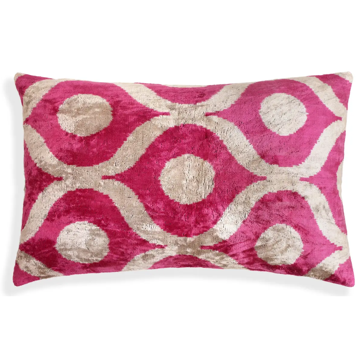 Fuchsia Orbit Silk Velvet Pillow 16x24 Handmade Luxury Lumbar Cushion - Canvello