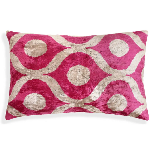 Fuchsia Orbit Silk Velvet Pillow 16x24 Handmade Luxury Lumbar Cushion - Canvello