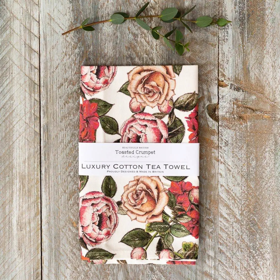 In Full Bloom Floral Tea Towel - Toasted Crumpet (US Duties Paid)