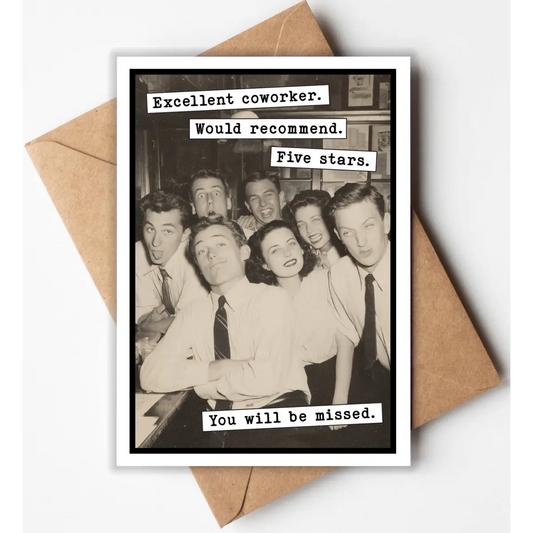 Funny Retirement Card - Excellent Coworker. Five Stars. - Katie Doodle | Boutique Greeting Cards & Birthday Gifts