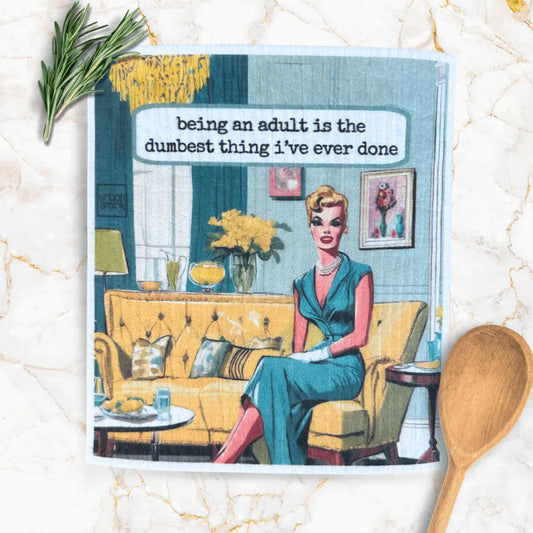 Funny Retro Swedish Dishcloth - Adulting - Urban Smirk