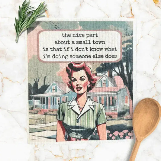 Funny Retro Swedish Dishcloth - Small Town - Urban Smirk