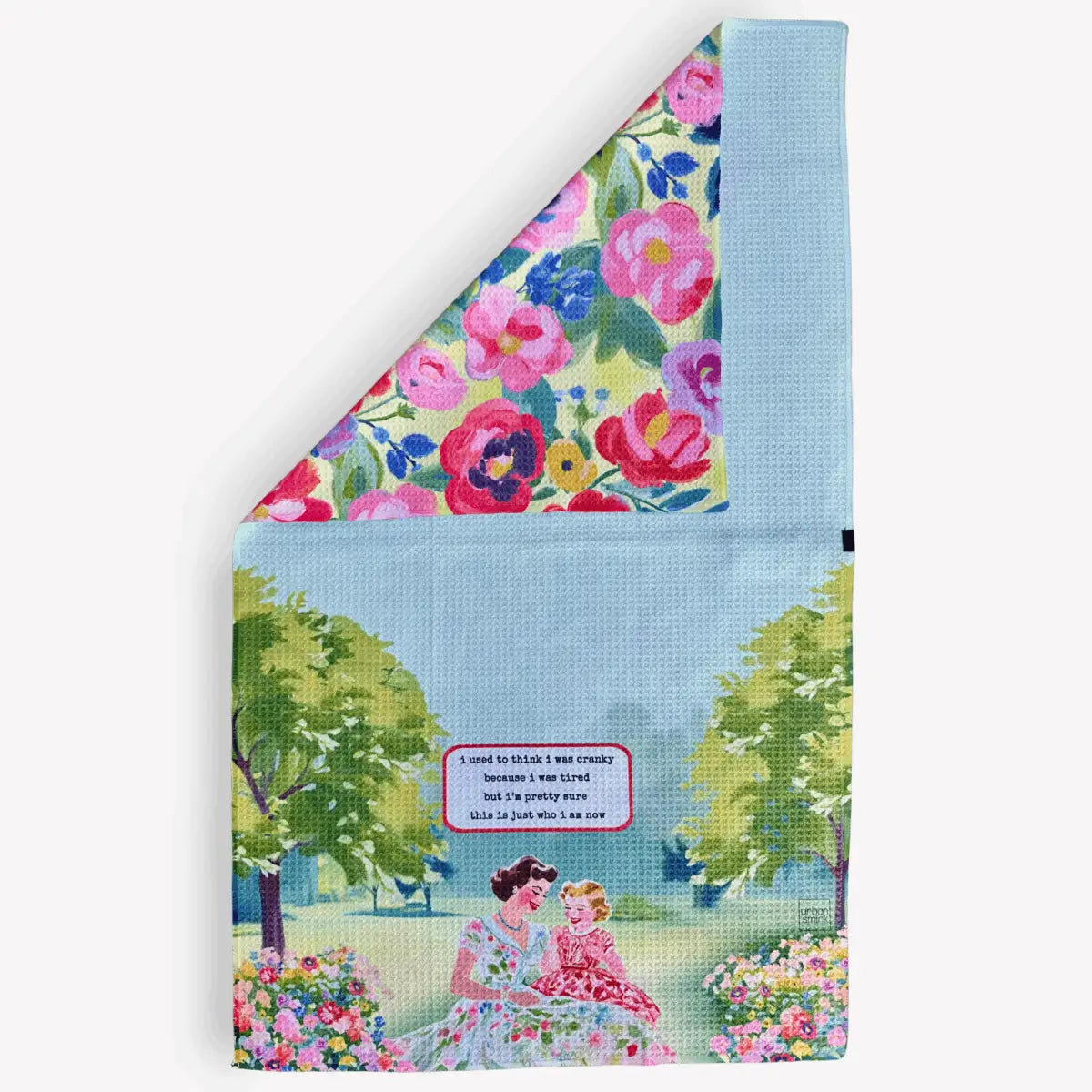 Funny Vintage Floral Kitchen Towel for Moms - Cranky & Tired - Urban Smirk