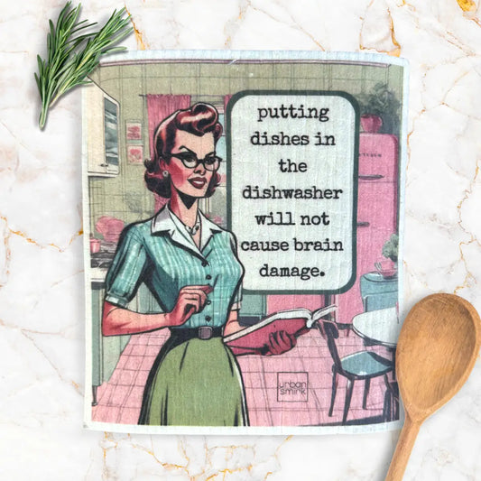 Swedish Dishcloth - Dishwasher Brain Damage - Funny Retro - Urban Smirk