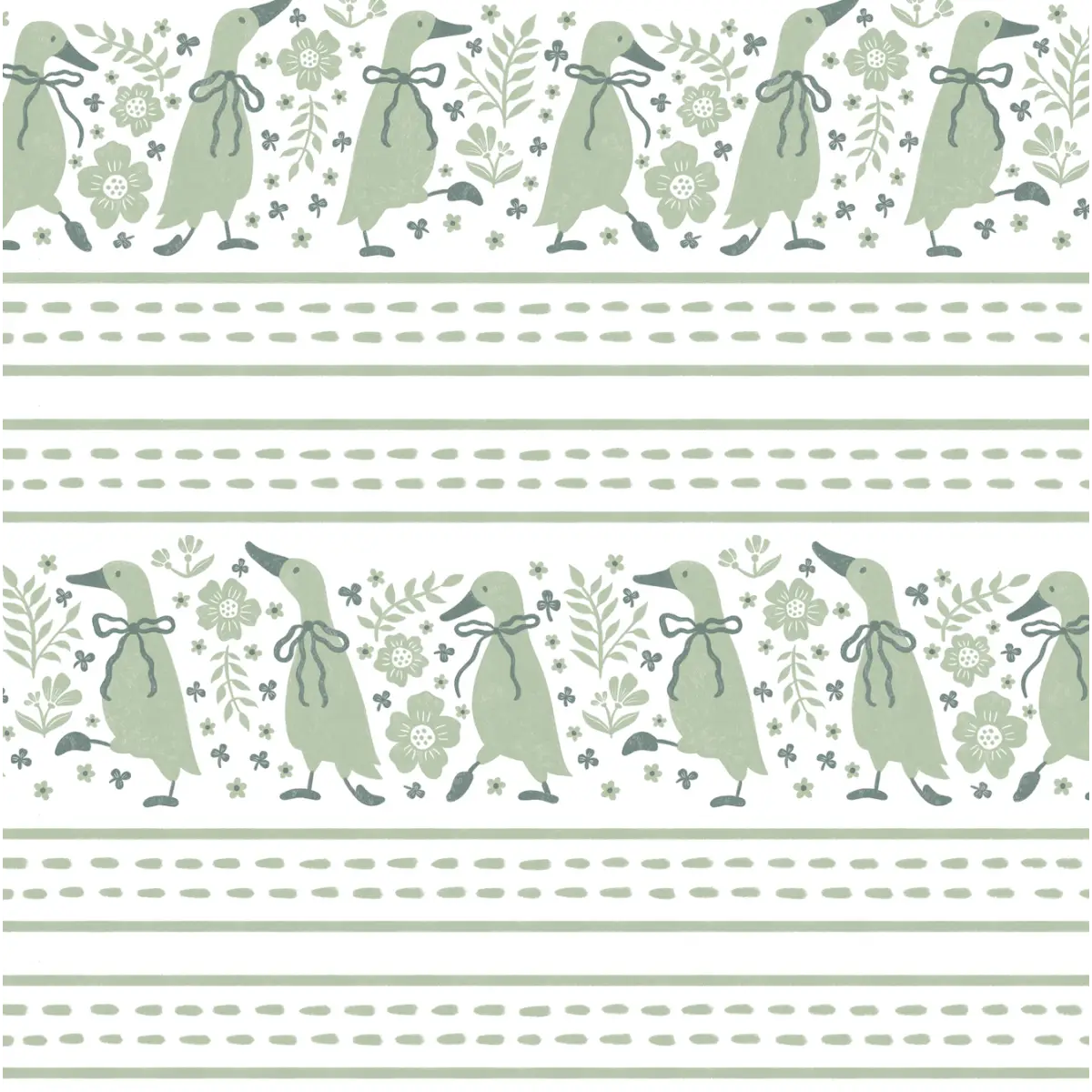 Gabby Wallpaper - Charming Ducks for Kids - by The Beau Studio - Sample 1 foot by 1 foot / Green - Loomwell Home Goods