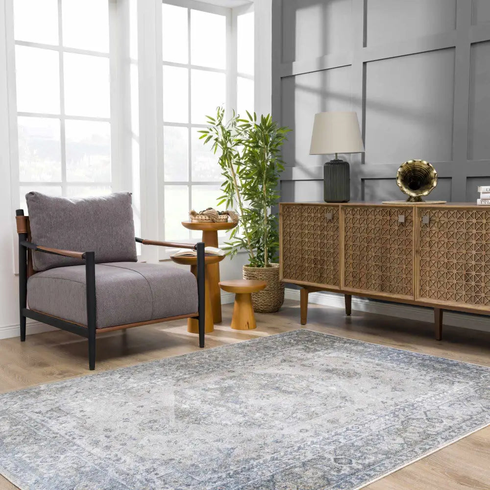 Gael Blue Washable Area Rug - 5’3’’ x 7’ Rectangle - Boutique Rugs