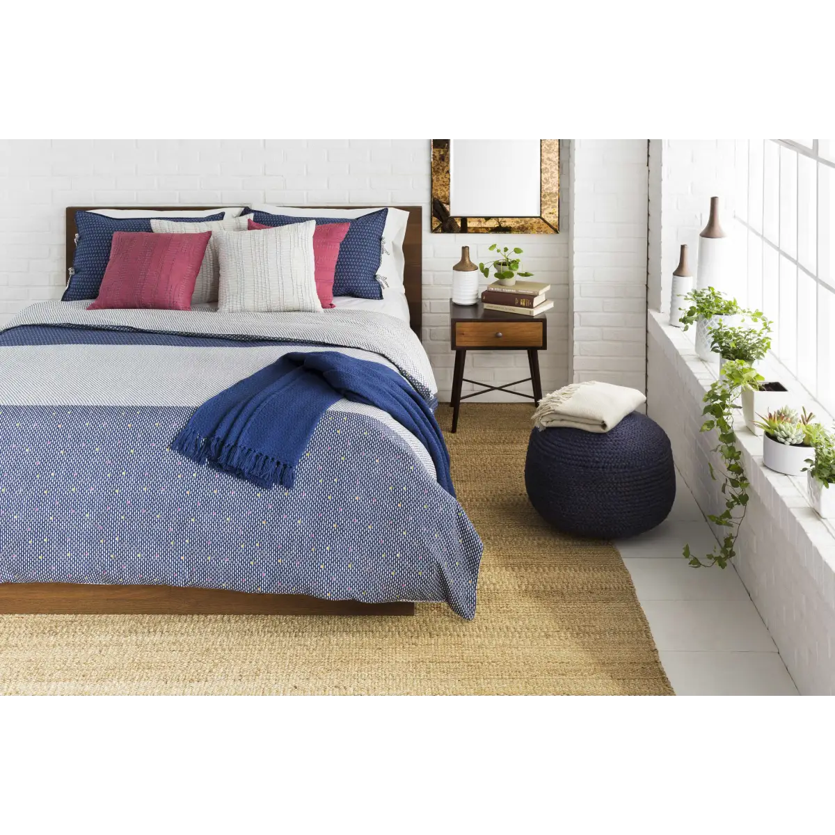 Gail Navy Jute Knitted Pouf - 19.75’’ x 19.75’’ x 16’’ Cylinder - Boutique Rugs