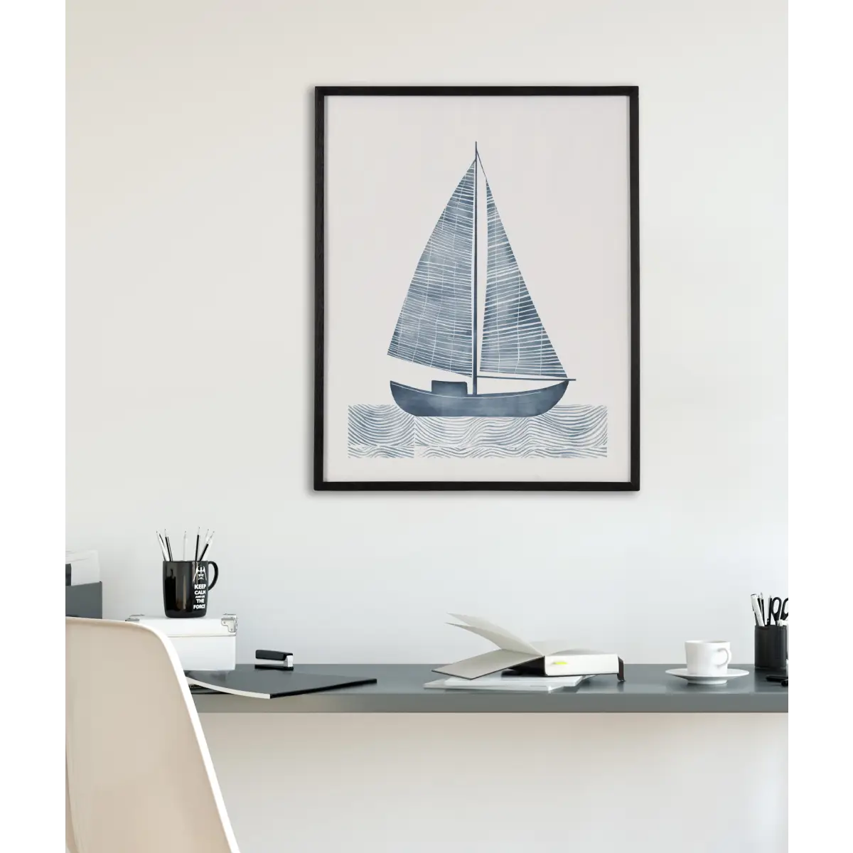 Gallery Nautical Blue Sailboat Print - kateandlaurel