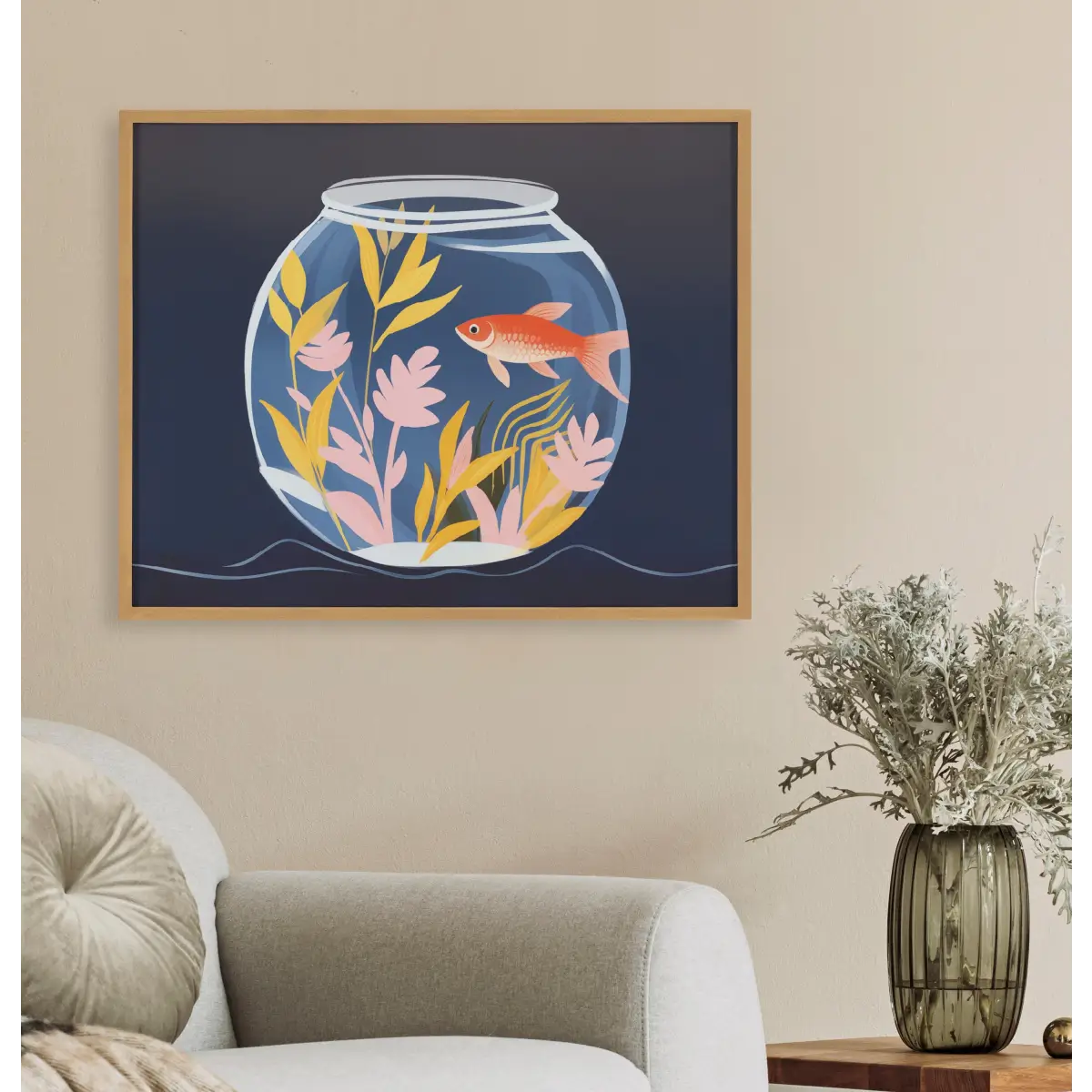 Gallery Pet Goldfish Cute Botanicals Fish Tank Print - kateandlaurel