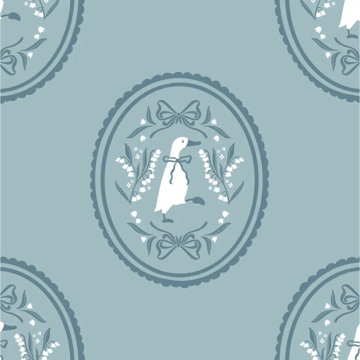 Gemima Wallpaper - Ducks in Frames - by The Beau Studio - Sample 1 foot by 1 foot / Blue - Loomwell Home Goods