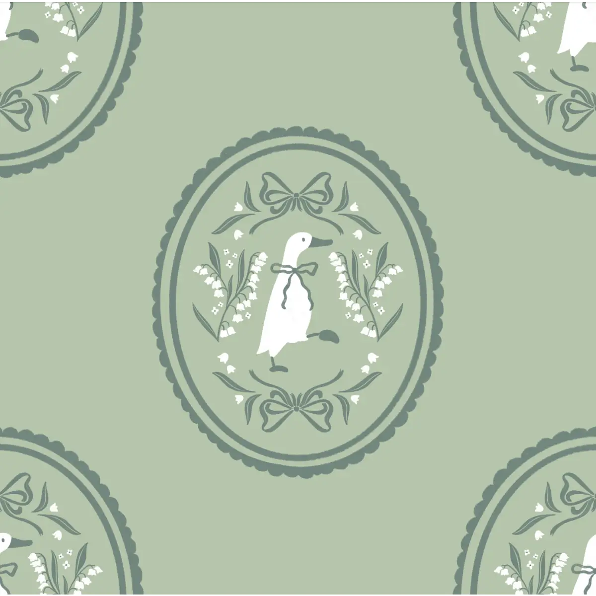 Gemima Wallpaper - Ducks in Frames - by The Beau Studio - Sample 1 foot by 1 foot / Green - Loomwell Home Goods