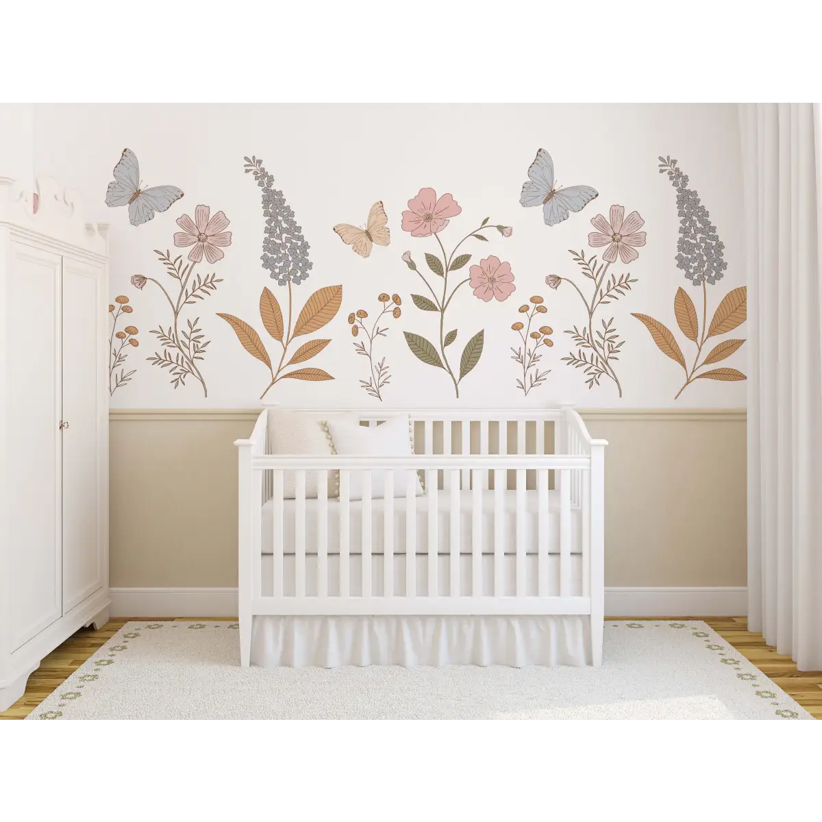 Geneva Wallpaper Mural - Flowers and Butterfly - by Gooseberry Moon - Loomwell Home Goods
