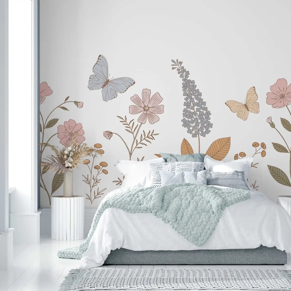 Geneva Wallpaper Mural - Flowers and Butterfly - by Gooseberry Moon - Loomwell Home Goods