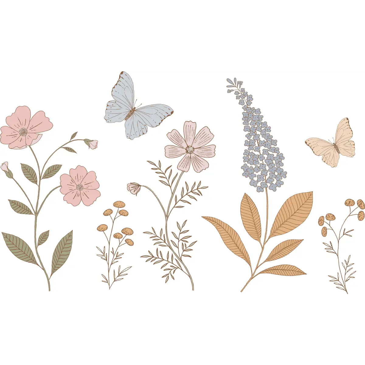 Geneva Wallpaper Mural - Flowers and Butterfly - by Gooseberry Moon - Sample 1 foot by 1 foot - Loomwell Home Goods