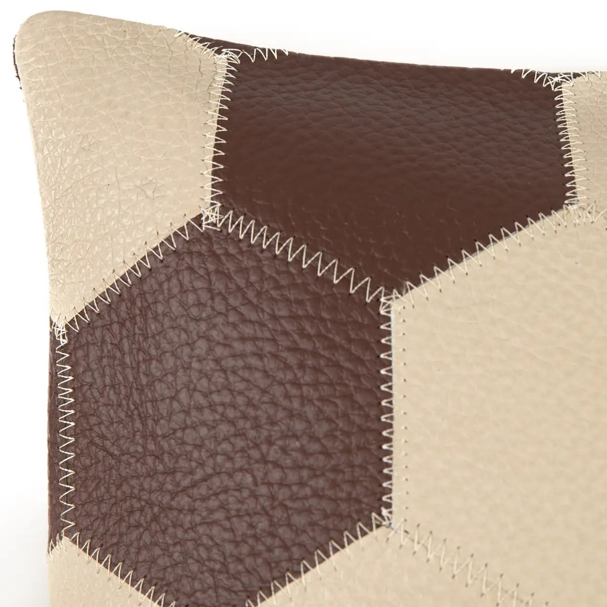 Luxury Leather Pillow - Brown & Beige Patchwork with Down Insert - Canvello