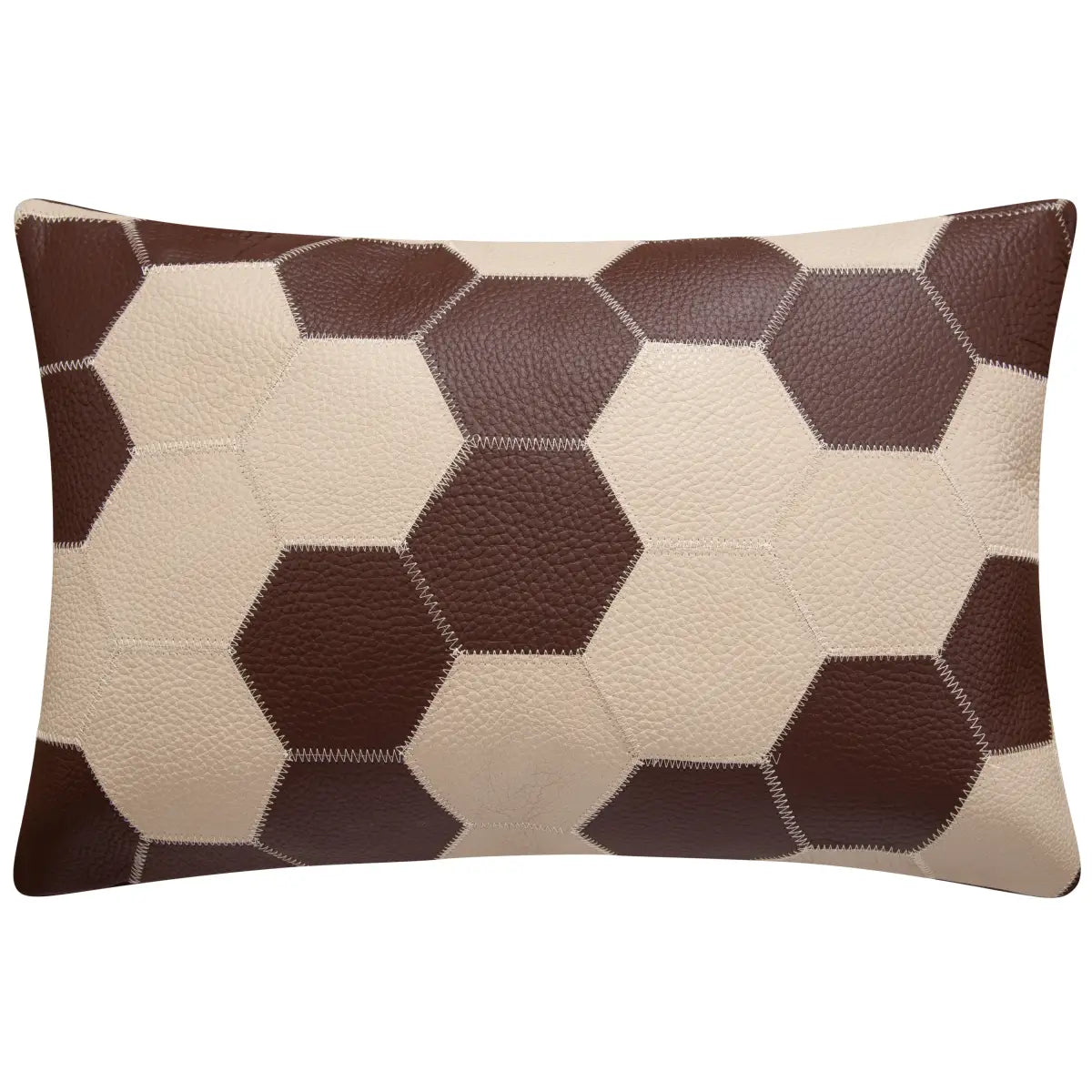 Luxury Leather Pillow - Brown & Beige Patchwork with Down Insert - Single 16’’x24’’ - Canvello