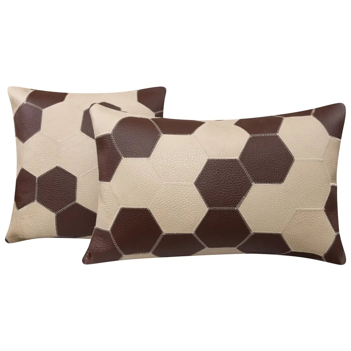 Luxury Leather Pillow - Brown & Beige Patchwork with Down Insert - Double Set (18’’x18’’ + 16’’x24’’) - Canvello