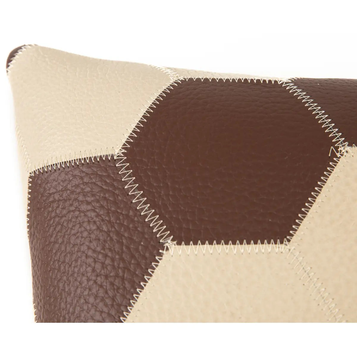 Luxury Leather Pillow - Brown & Beige Patchwork with Down Insert - Canvello