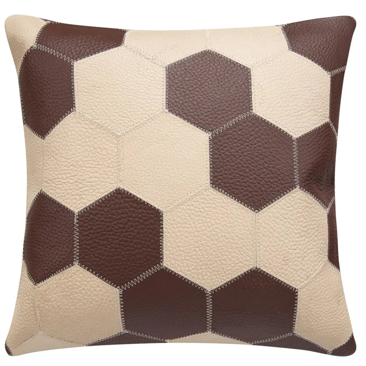 Luxury Leather Pillow - Brown & Beige Patchwork with Down Insert - Single 18’’x18’’ - Canvello