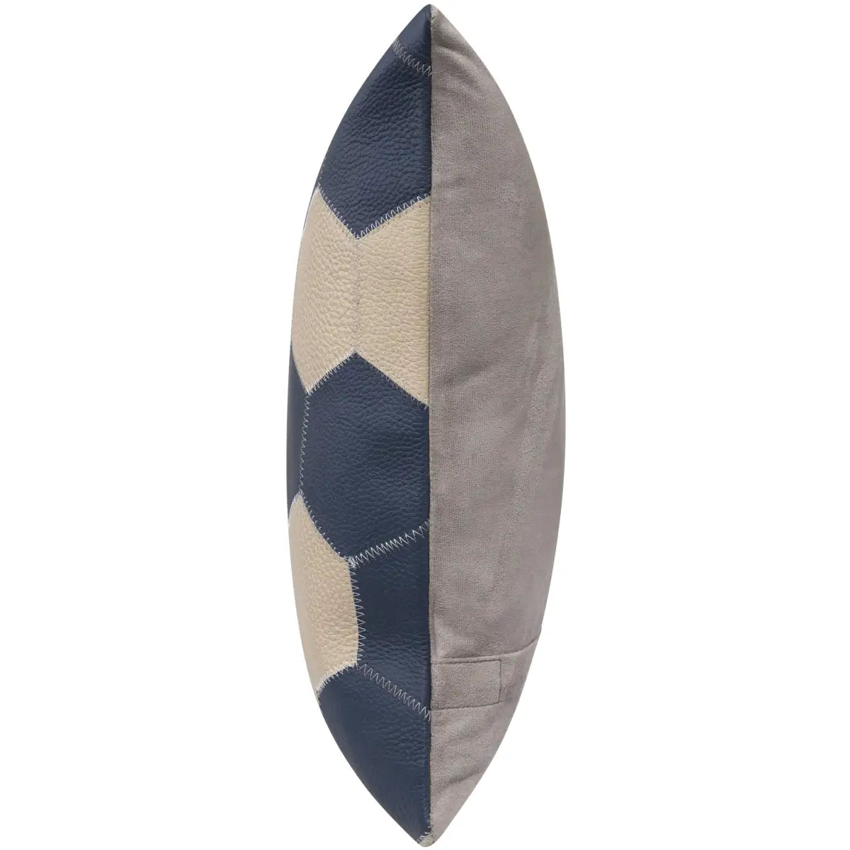 Luxury Leather Pillow - Navy Blue and Cream Hexagonal Patchwork - Canvello