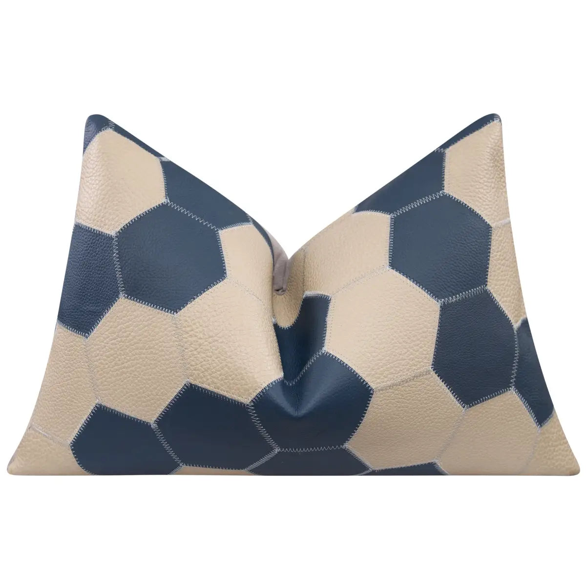 Luxury Leather Pillow - Navy Blue and Cream Hexagonal Patchwork - Single 16’’x24’’ - Canvello