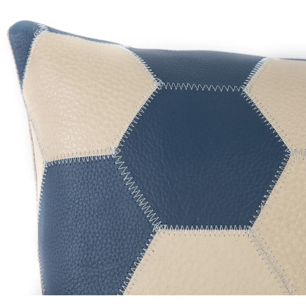 Luxury Leather Pillow - Navy Blue and Cream Hexagonal Patchwork - Canvello